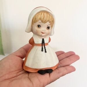 Vintage Lefton China Ceramic Girl Pilgrim Figurine Handpainted 1984 Thanksgiving